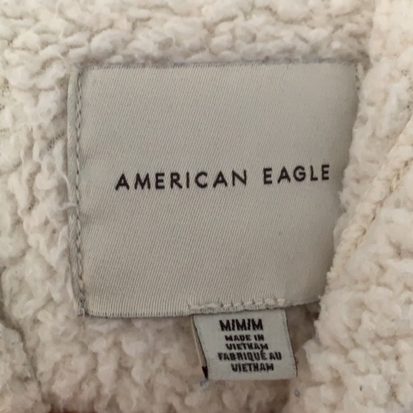 American Eagle Off White Hooded Pocket Teddy Sherpa Sweatshirt Sz M - Picture 2 of 4